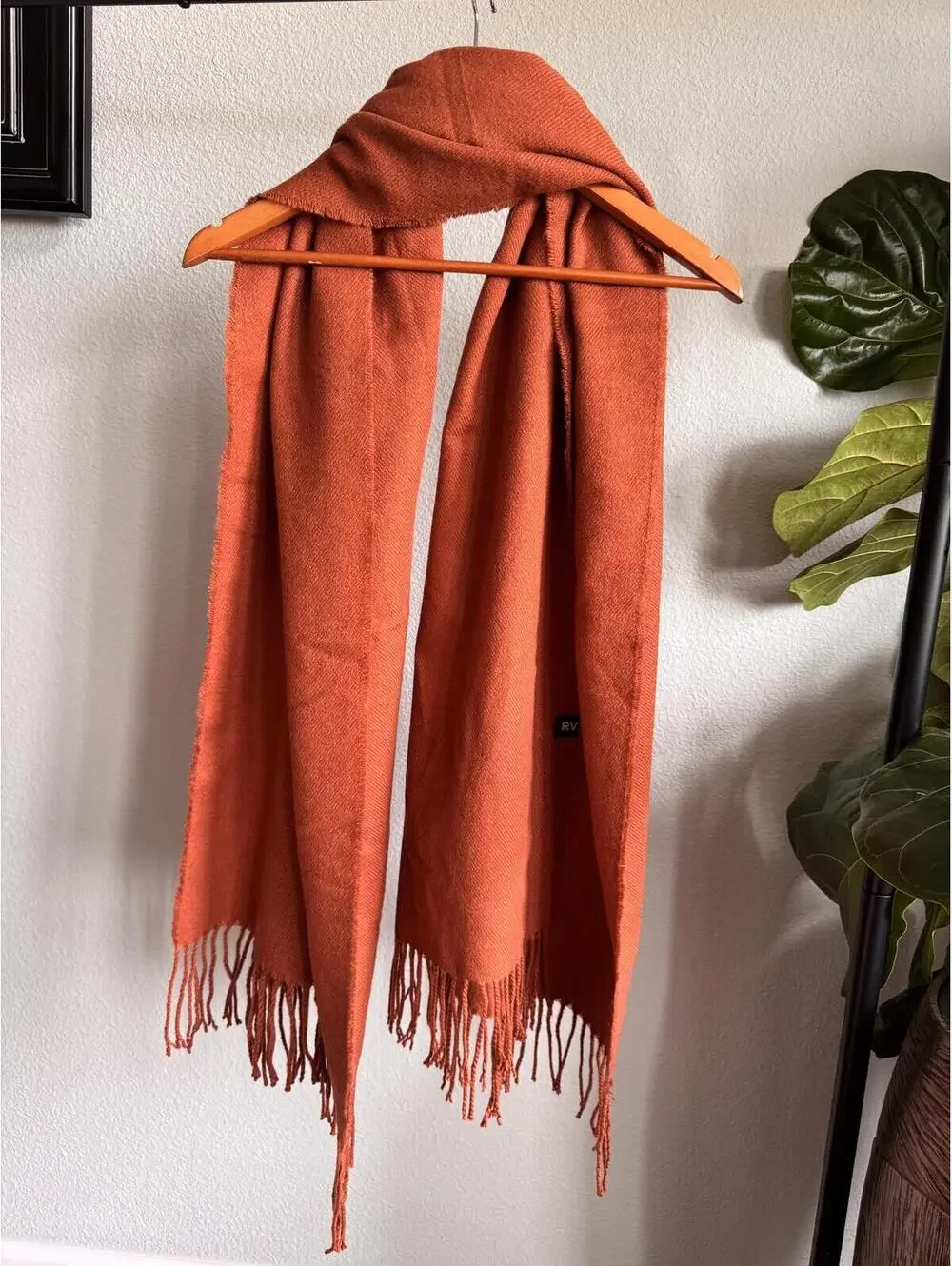 Reclaimed Vintage Chocolate Terracotta Blanket Scarf Fringe Oversized Unisex